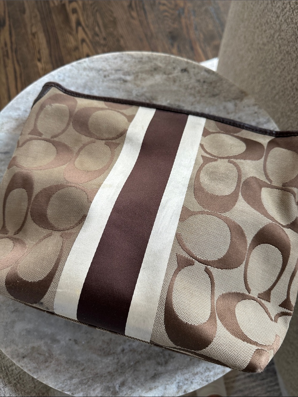 Vintage Coach Villager Canvas Hobo Bag in Khaki/Brown Stripe - Picture 3 of 7